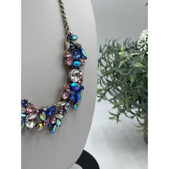 J. Crew Factory Pink Blues AB Multi Colored Multi-shaped Statement Necklace - Picture 5 of 10